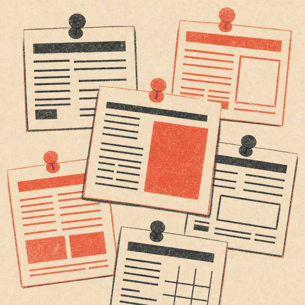Petites annonces papier épinglées, illustration sérigraphiée